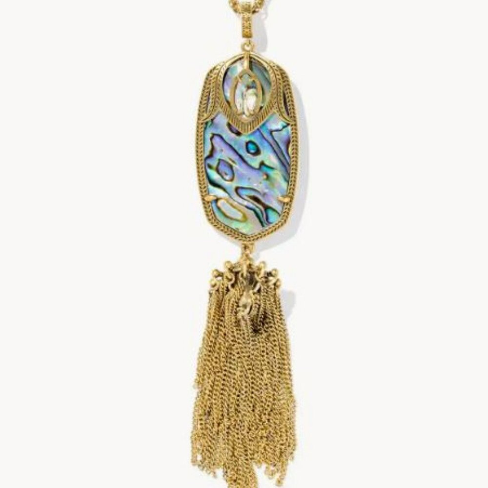 Kendra Scott Yellow Rose Rayne Vintage Gold Large Long Pendant Necklace NWOT